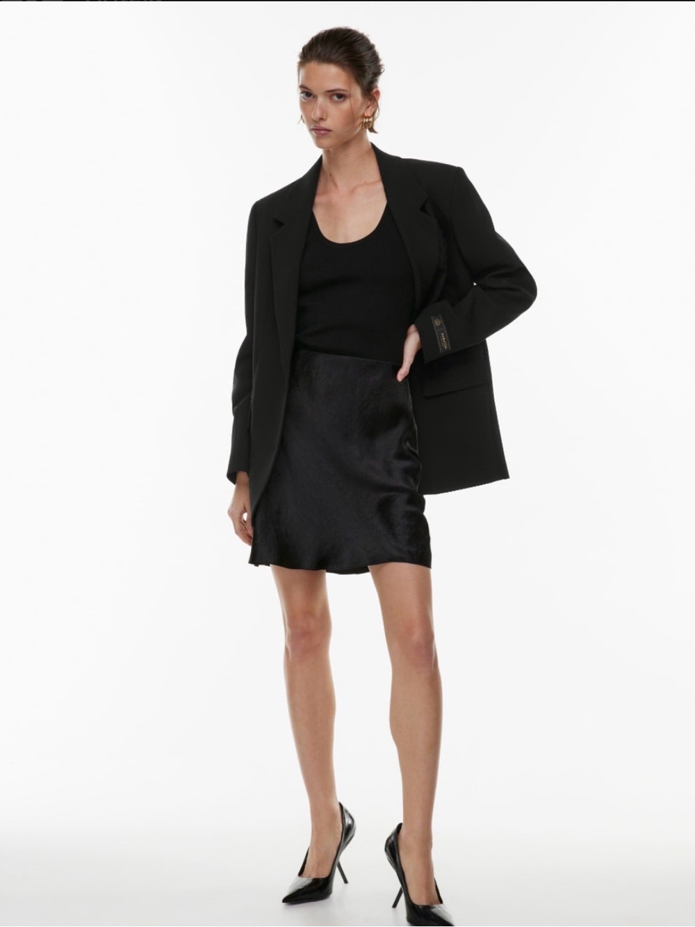 Aritzia Slip Satin Mini Skirt in Black